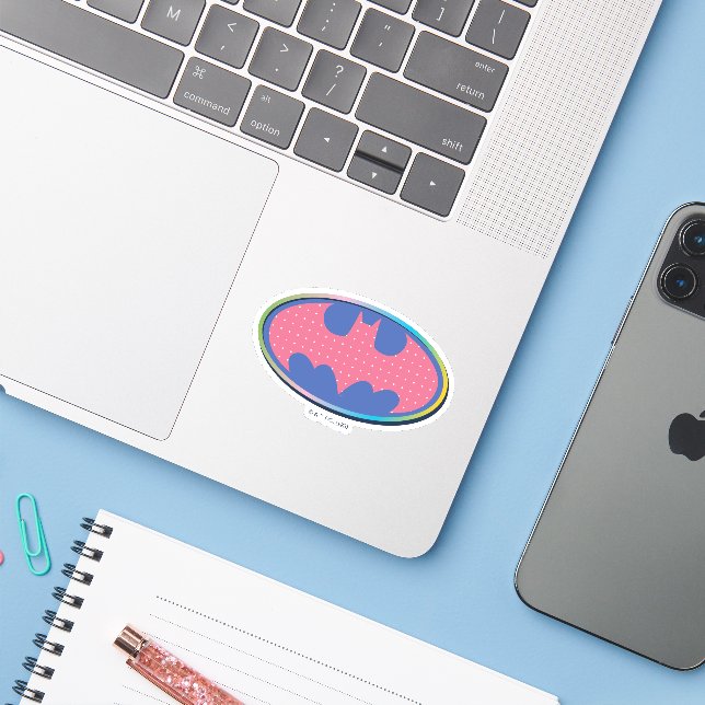 Sticker Batman | Logo Pink Polka Dot (Ordinateur portable avec iPhone)