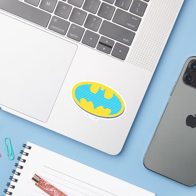 Sticker Batman | Symbole Cyan Stripes (Ordinateur portable avec iPhone)
