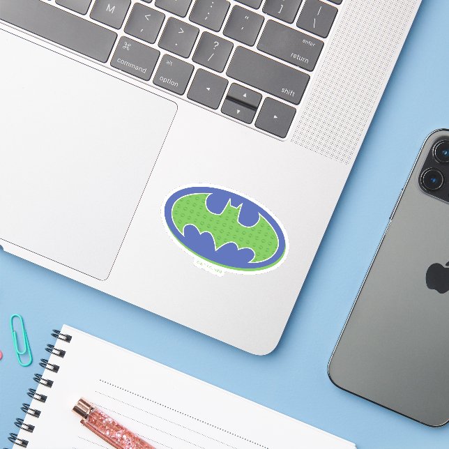 Sticker Batman | Symbole pourpre et vert (Ordinateur portable avec iPhone)