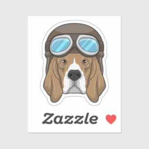 Sticker Beagle en tant que pilote avec casquette pilote