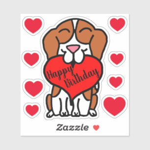 Sticker Beagle Joyeux Coeurs d'anniversaire