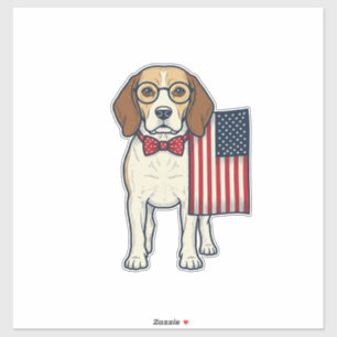 Sticker Beagle patriotique avec drapeau vintage vector art