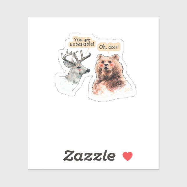 Sticker Bear And Deer Conversation Funny Wildlife Design  (Feuille)