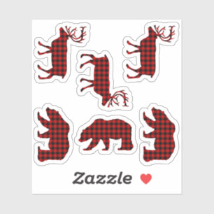 Sticker Bear Elk Buffalo Plaid Lumberjack Check Red