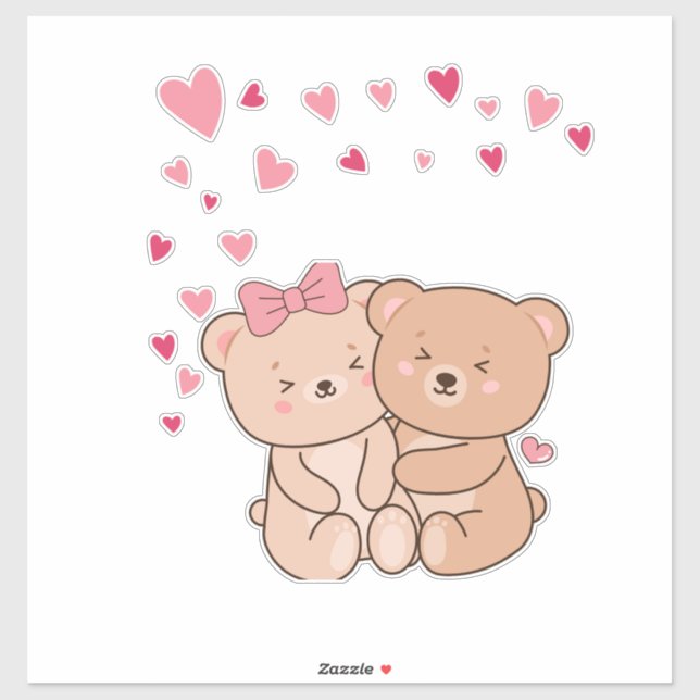 Sticker Bear Hugs - mignonne Animal Couple Valentine's Day (Feuille)