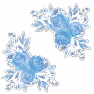 Sticker Beau Aquarelle Roses Bleus