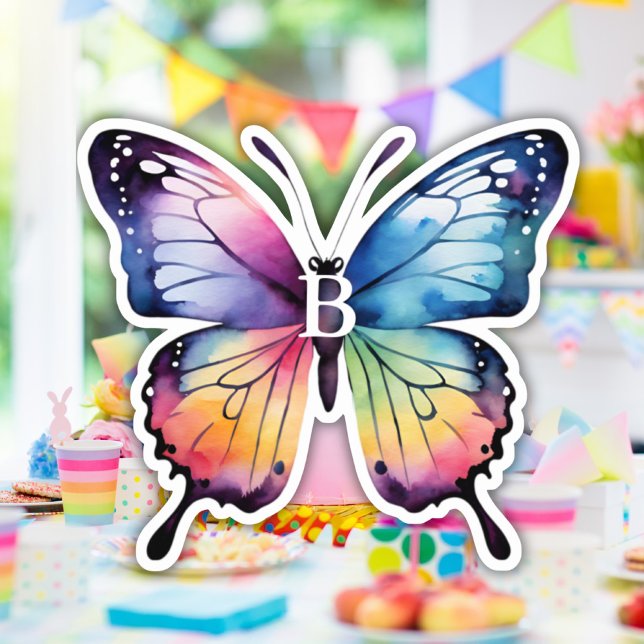 Sticker Beau arc-en-ciel Papillon bonbons Baisers Monogram (Créateur téléchargé)
