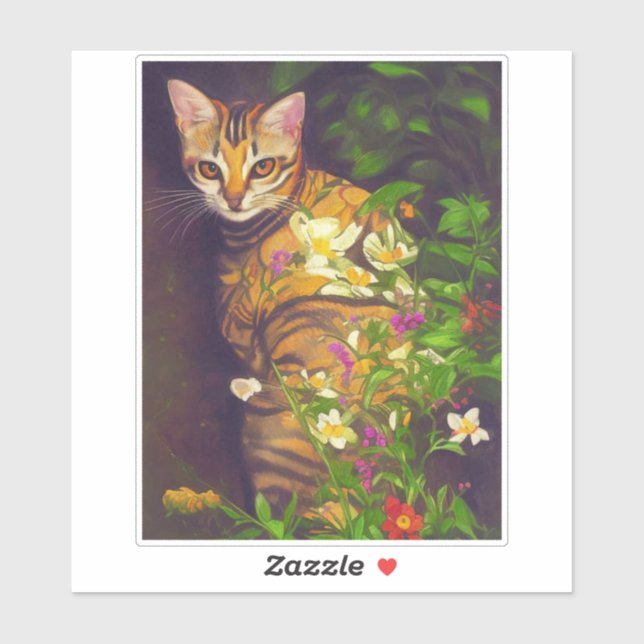Sticker Beau chat abyssinien dans un jardin de minuit (Feuille)