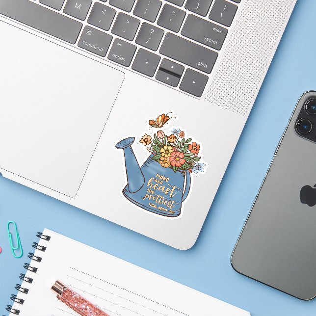 Sticker Beau Coeur Art Floral (Ordinateur portable avec iPhone)