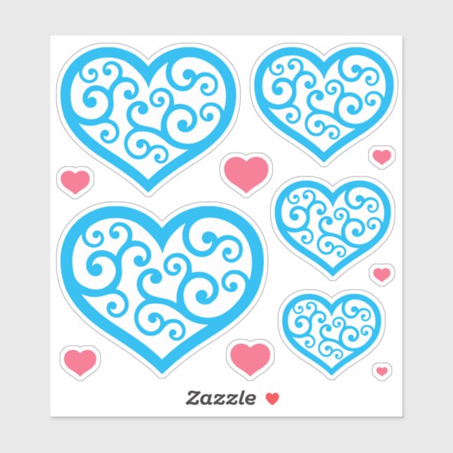 Sticker Beau coeur ornemental bleu et blanc CC1129 (Feuille)