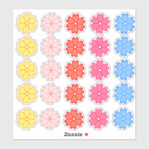 Sticker Beau ensemble de fleurs cardiaques multicolores