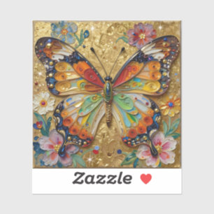 Sticker Beau Papillon et Fleurs en Impasto  