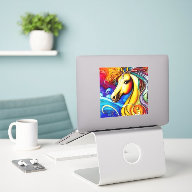 Sticker Beau Rainbow Horse Portrait Vinyl Decal (Ordinateur portable sur le bureau)
