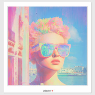 Sticker Beauté côtière de Neon avec lunettes de soleil