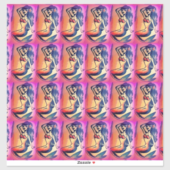 Sticker beauté de sirène aux cheveux foncés (Feuille)