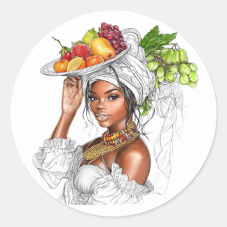 Sticker. Beautiful girl with fruits Classic Round Sticker