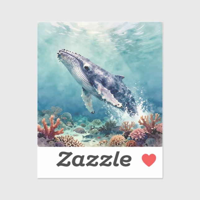 Sticker Beautiful Impasto Whale Oceanic Illustration (Feuille)