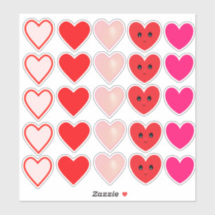 Sticker Beaux cœurs d'amour roses et rouges
