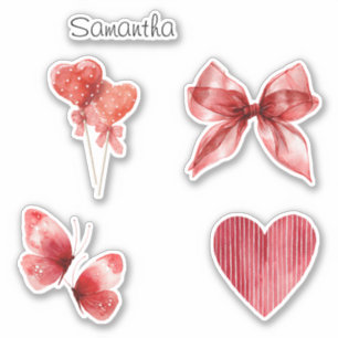 Sticker Beaux Cœurs Papillons Ruban Rouge