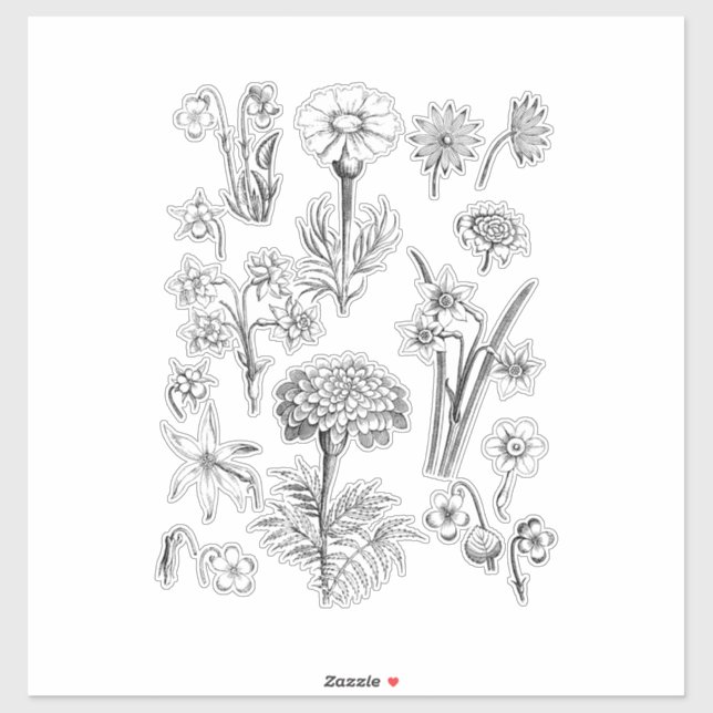 Sticker Beaux ensembles de fleurs - Fleur de style tatouag (Feuille)