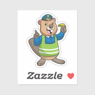 Sticker Beaver en tant qu'agent de police avec sifflet