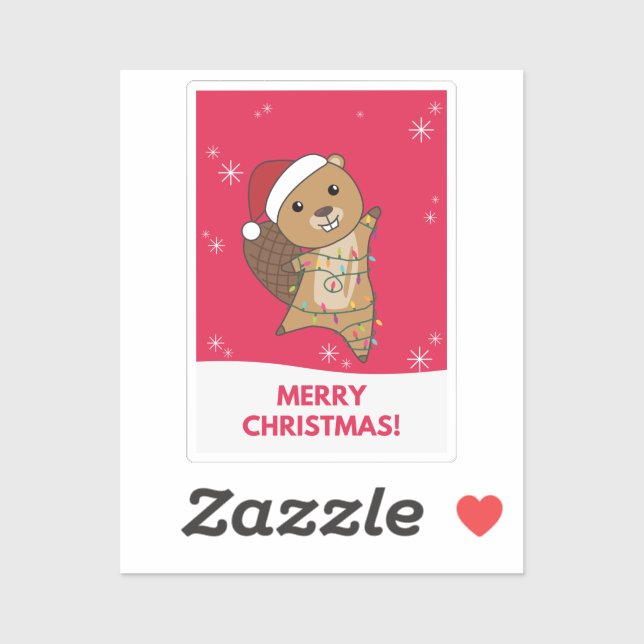 Sticker Beaver Joyeux Noël Animaux d'hiver Beavers S (Feuille)