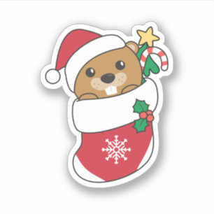 Sticker Beaver Noël Neige Hiver Animaux Castor