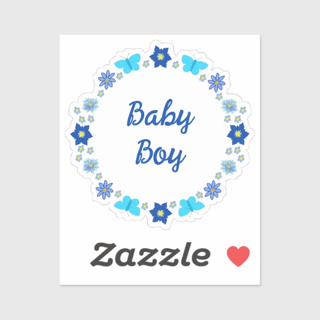 Sticker Bébé bleu Papillons et fleurs personnalisés (Feuille)