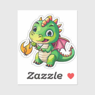 Sticker Bébé Dragon Mignon Avec Premier Souffle de Feu