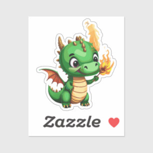 Sticker Bébé dragon mignon avec torche allumée