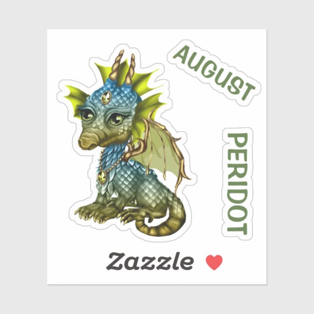 Sticker Bébé en Pierre de naissance Dragon Août Péridot (Feuille)