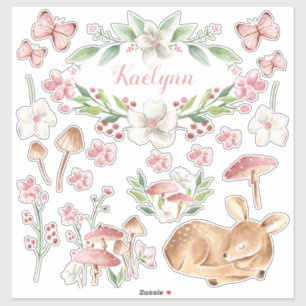 Sticker Bébé endormi Cerf de champignon rose Ensemble de