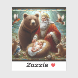 Sticker Bébé Jésus avec Père Noël et la faune