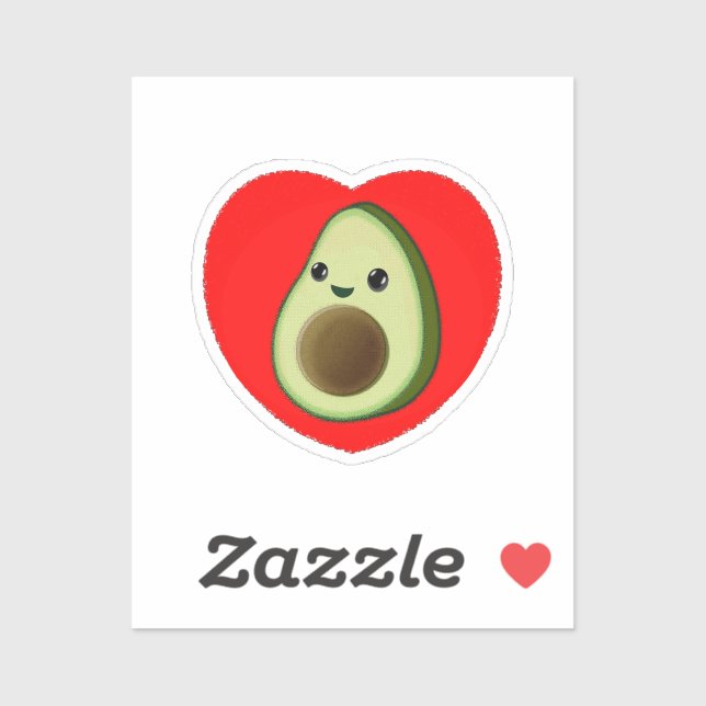 Sticker Bébé mignon Dessin Avocado Dans Le Coeur Rouge (Feuille)
