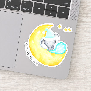 Sticker Bébé mignon Eléphant dormant sur la Lune Vinyl