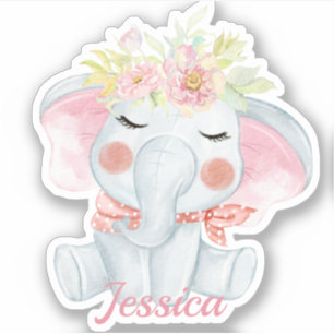 Sticker Bébé mignon Eléphant rose die coupé