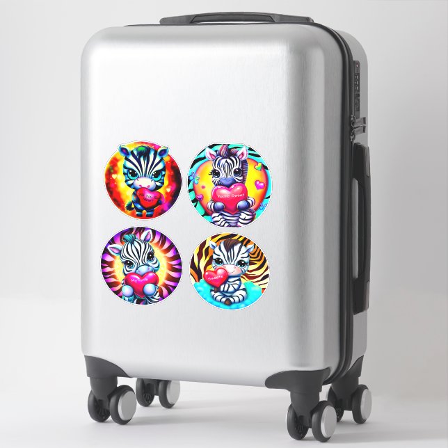 Sticker Bébé mignon Zèbres avec Coeurs (Sur valise)