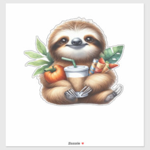 Sticker Bébé paresseux mignon avec café à la citrouille et