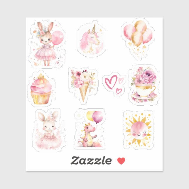 Sticker Bébé rose mignon Baby shower fille (Feuille)