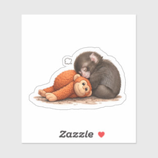 Sticker Bébé singe abandonné avec poupée de confort substi