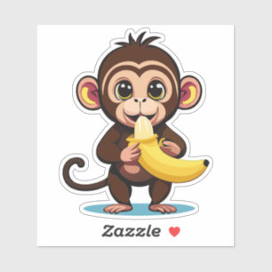 Sticker Bébé singe mignon avec son repas préféré la banane
