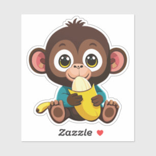 Sticker Bébé singe mignon avec son repas préféré la banane