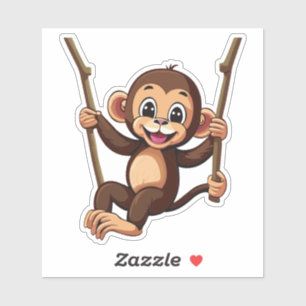 Sticker Bébé singe mignon se balançant sur une balançoire