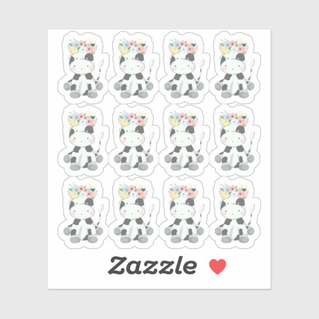 Sticker Bébé Vache avec la feuille de papier à scandale de (Feuille)