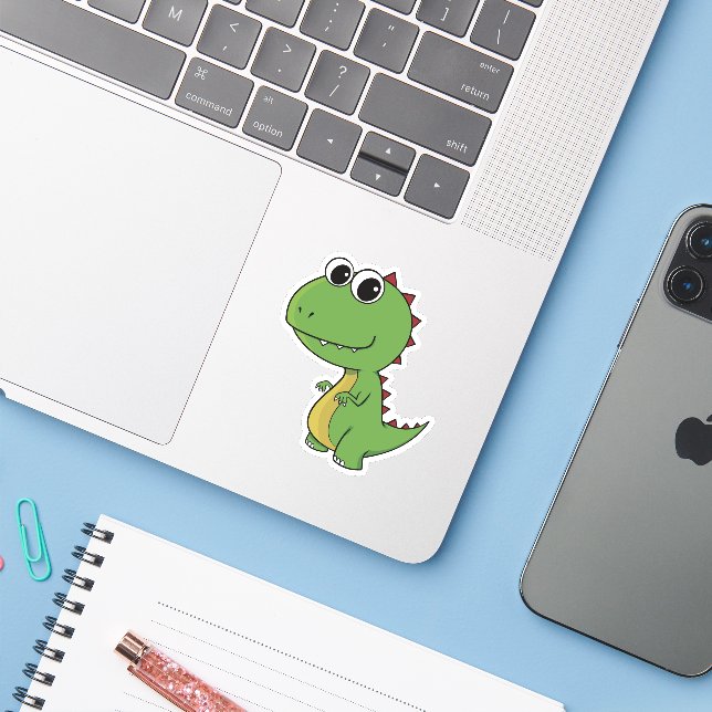 Sticker Bébé vert heureux dentifrice cheeky dinosaure stic (Ordinateur portable avec iPhone)