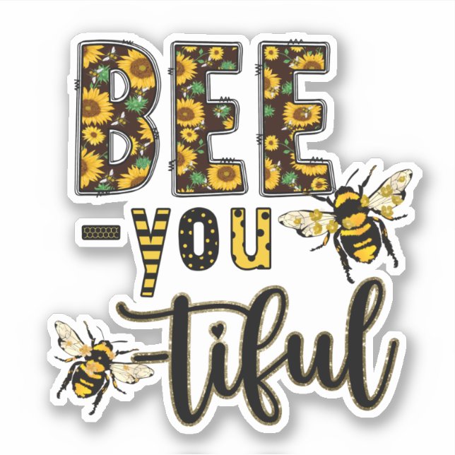 Sticker Bee You Ti Ful Honeybees Sunflowers (Devant)