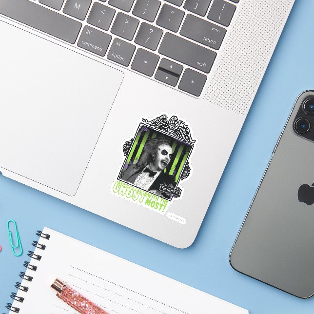 Sticker Beetlejus | Portrait "Ghost With the Most" (Ordinateur portable avec iPhone)