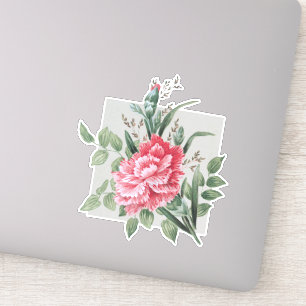 Sticker Bel oeillet rose vintage   BG argentée