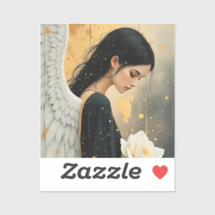 Sticker Belle Ange Gothique et Rose Blanche Céleste 