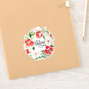 Sticker Belle aquarelle couronne de Noël Joyeux